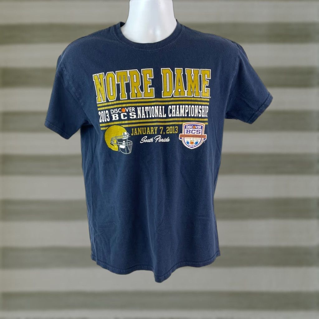 Gildan Notre Dame T Shirt Gildan Adult Medium T Shirt Blue 100 Cotton Football Championship 2013 Men Hoodie, Sweatshirt