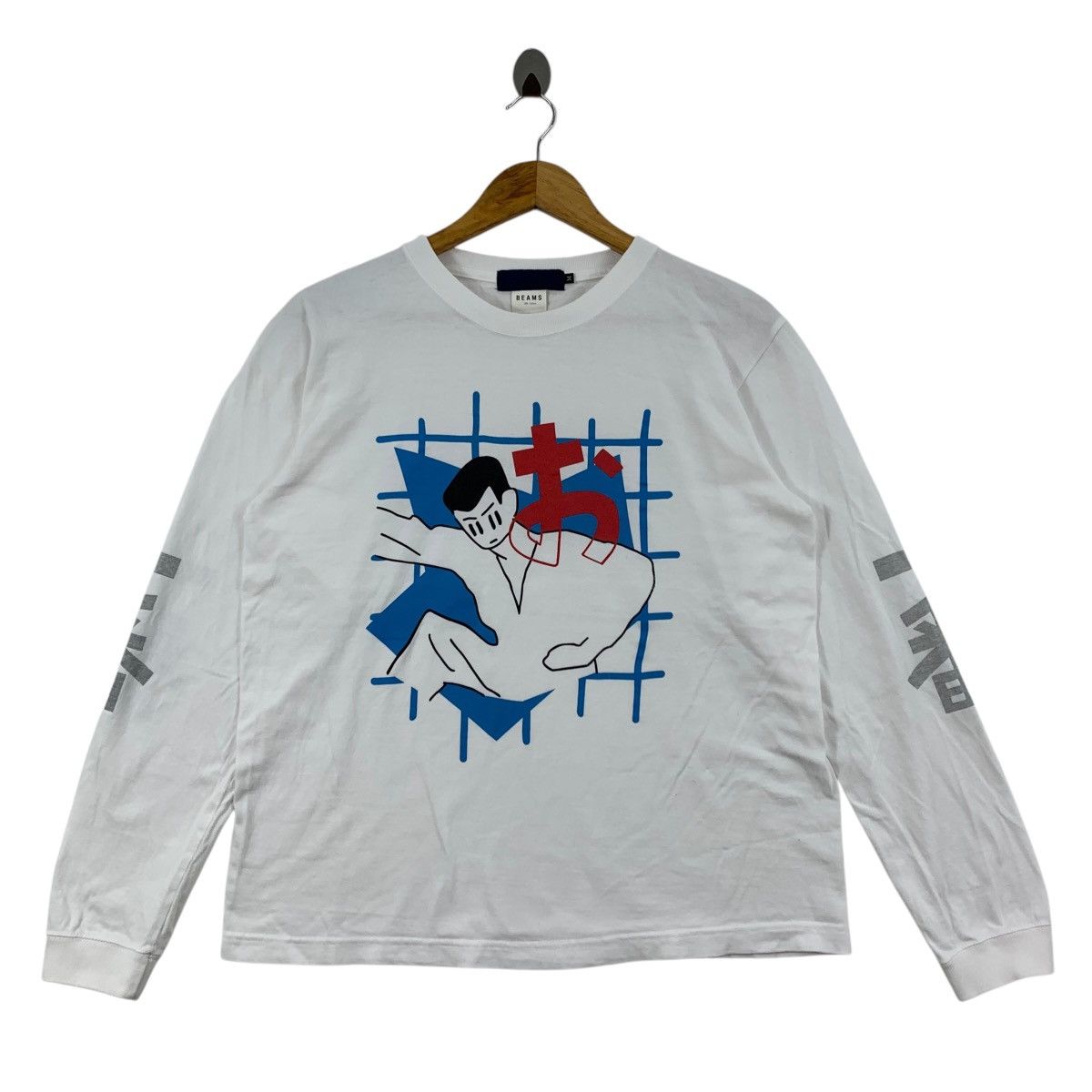 Brand Beams Japanese Brand T Colliu Illustation Print White Shirt Hoodie, Sweatshirt | FlexRushtees.com