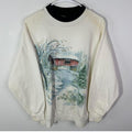 Vintage 90s White Winter Nature Covered Bridge Crewneck T-Shirts, Hoodie, Sweatshirt | FlexRushtees.com