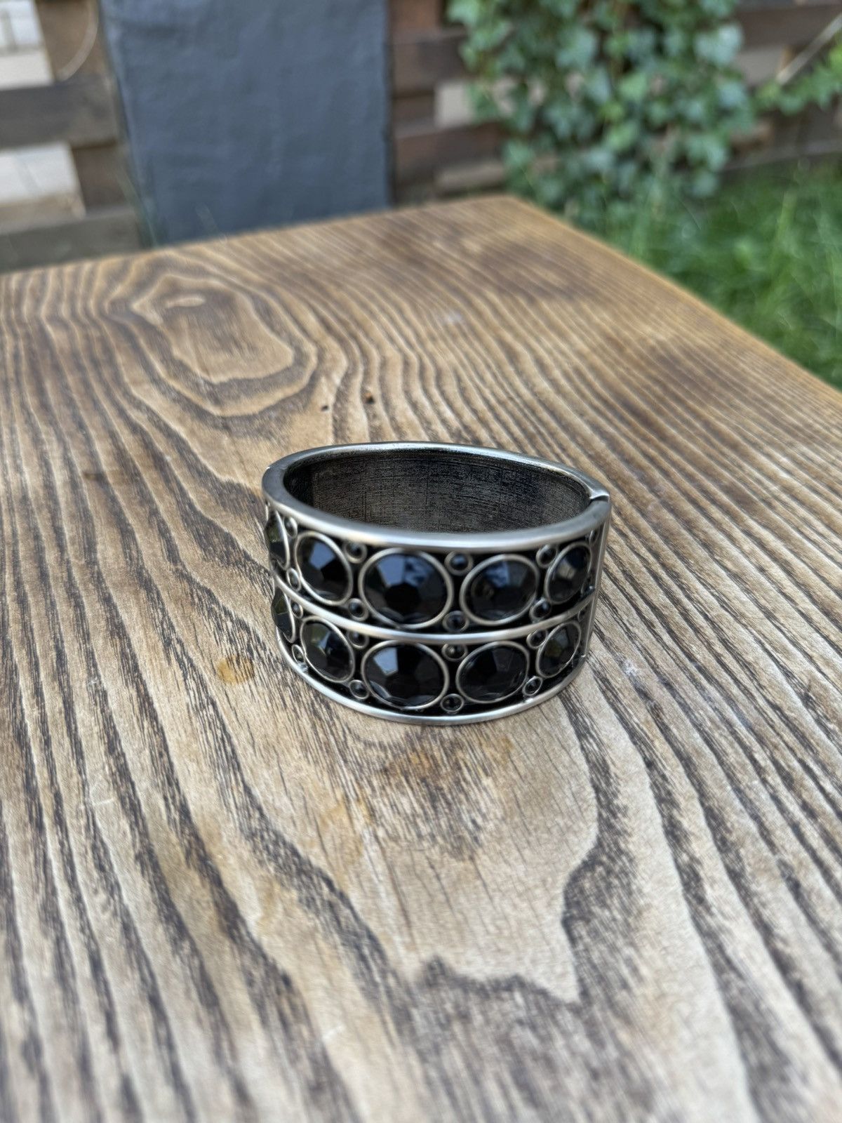 If Six Was Nine Vintage Avant Garde Metal Bracelet Black Diamond