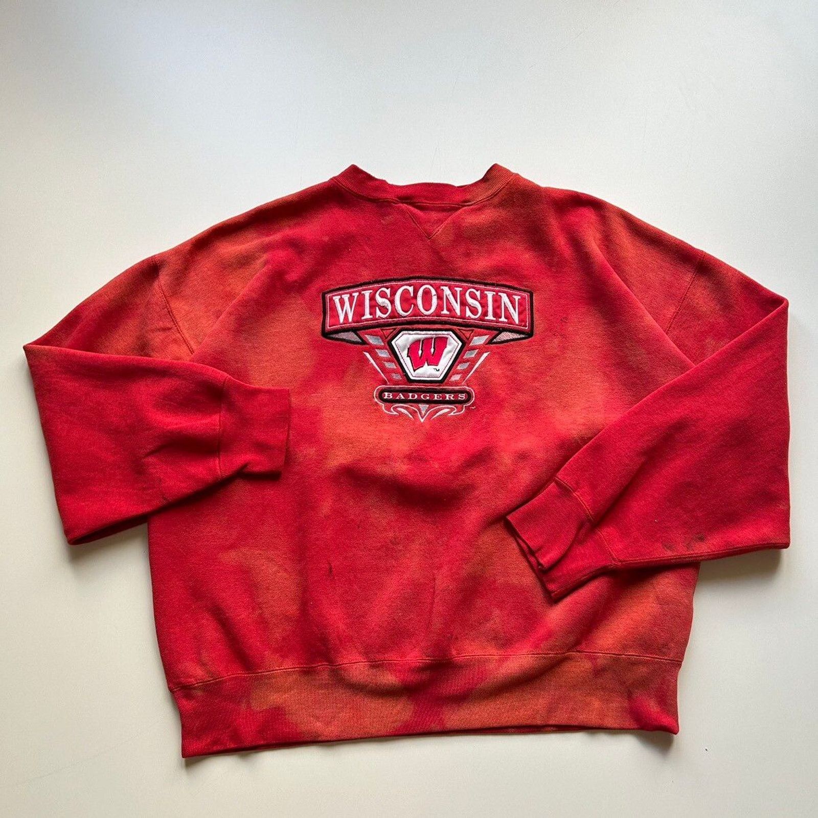 Vintage 90s Wisconsin Badgers Ncaa Crewneck Xl Bleached Rare
