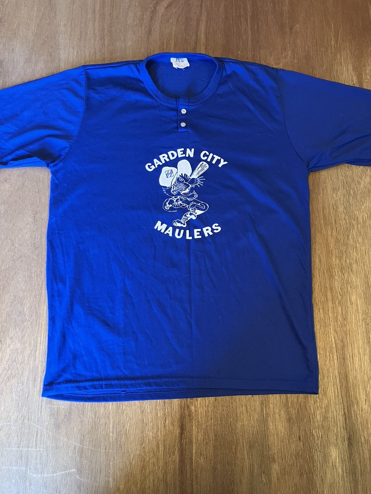 70s 80s Vintage Tee Shirt Garden City Maulers Henley Collar