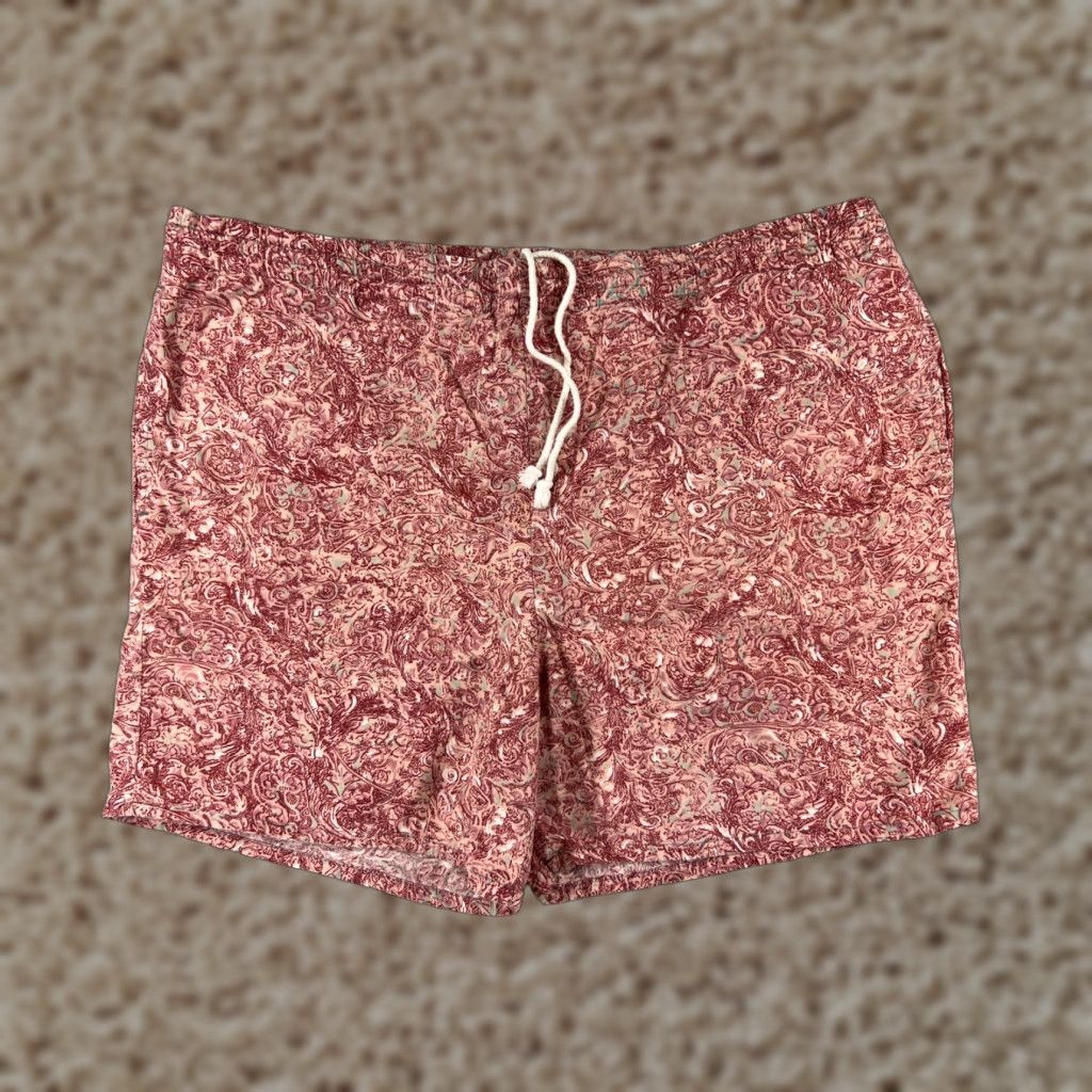 Vintage Half Moon Bay Mens Bottom Trunks L Red Paisley 100 Cotton Lined Beach Surf Tropical Mens