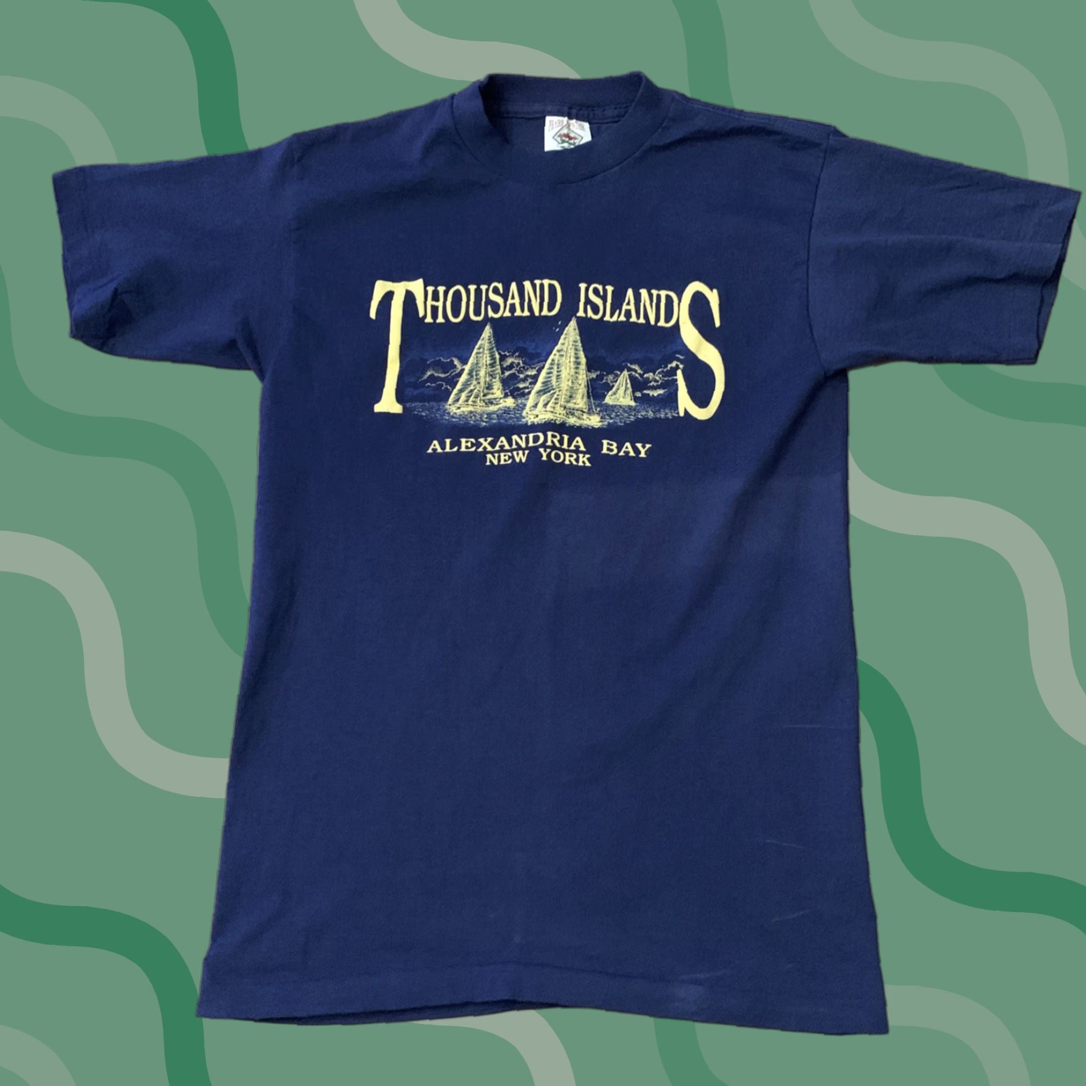Vintage Prairie Mountain T Shirt Alexandria Bay Thousand Islands Blue Size M Men Single Stit