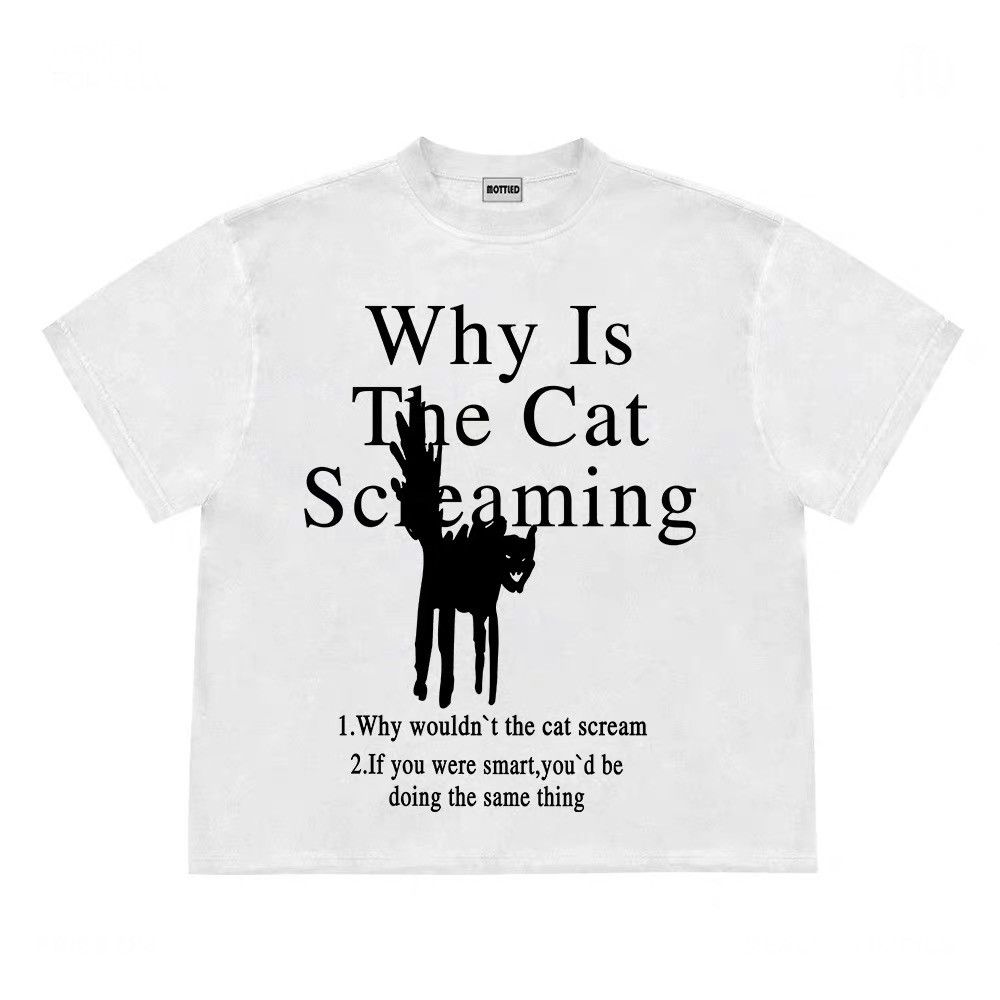 Japanese Brand Screaming Cat Graphic Tee Y2k Vintage Style White Tshirt Hoodie, Sweatshirt | FlexRushtees.com