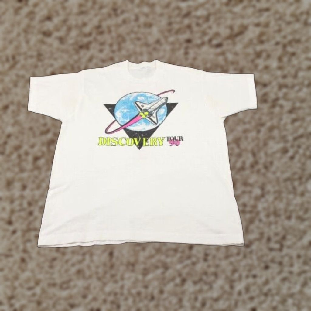 Vintage Nasa T Shirt 1990s Space Shuttle Discovery Tour Unisex Adult Large White Graphic Tee