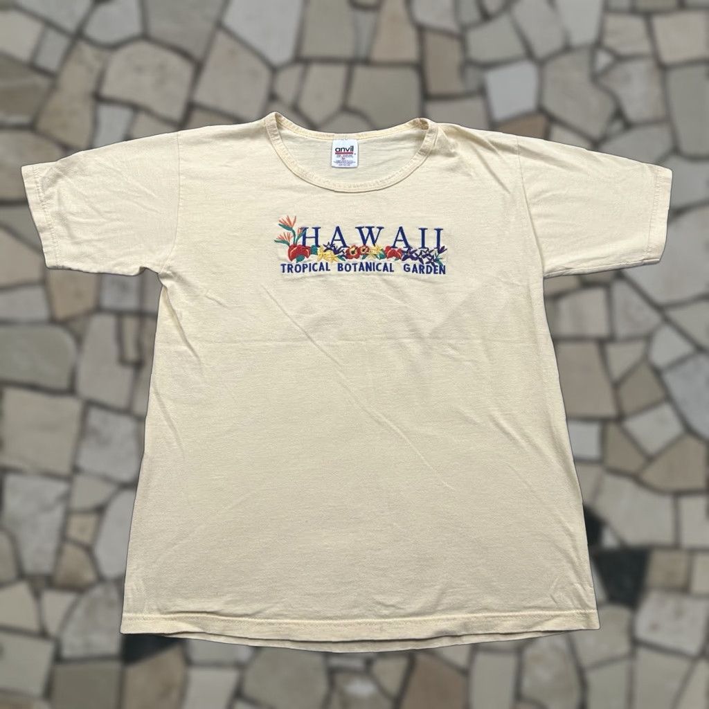 Anvil Vintage Hawaii Tropical Botanical Garden Mens Anvil Shirt M Yellow Embroidered