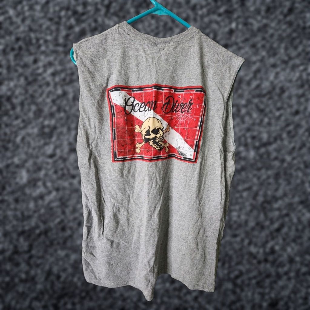 Vintage Yacht Club T Shirt Ocean Diver Double Sided Sleeveless Florida Mens Xl Gray Cotton