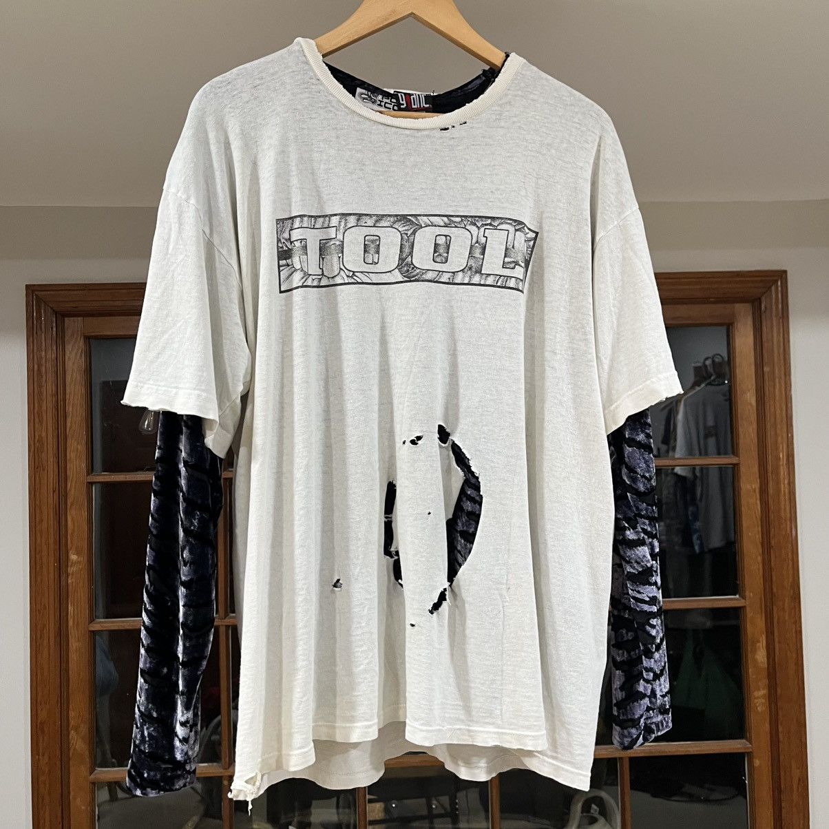 Vintage 90s Tool Band Tee Thrashed Distressed Faded Grunge Erd Teeth Hoodie, Sweatshirt | FlexRushtees.com