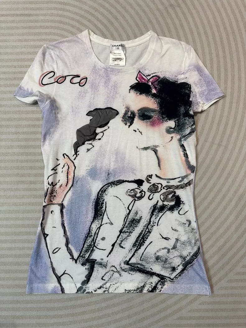 Chanel Graffiti Illustration Miss Coco Short Sleeved T Shi