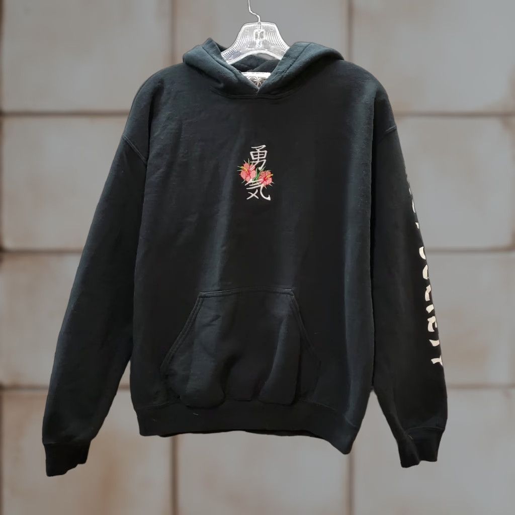 Vintage Riot Society Hoodie Women Medium Black Floral Embroidered Crew Neck Pullover Sweatshirt All