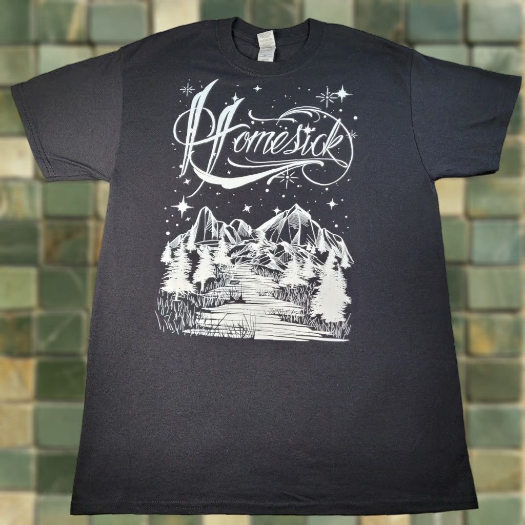 Vintage Homesick Mountain Trail Under Stars Outdoor Graphic M Tshirt Camping Hiking Mens Shirt Crew