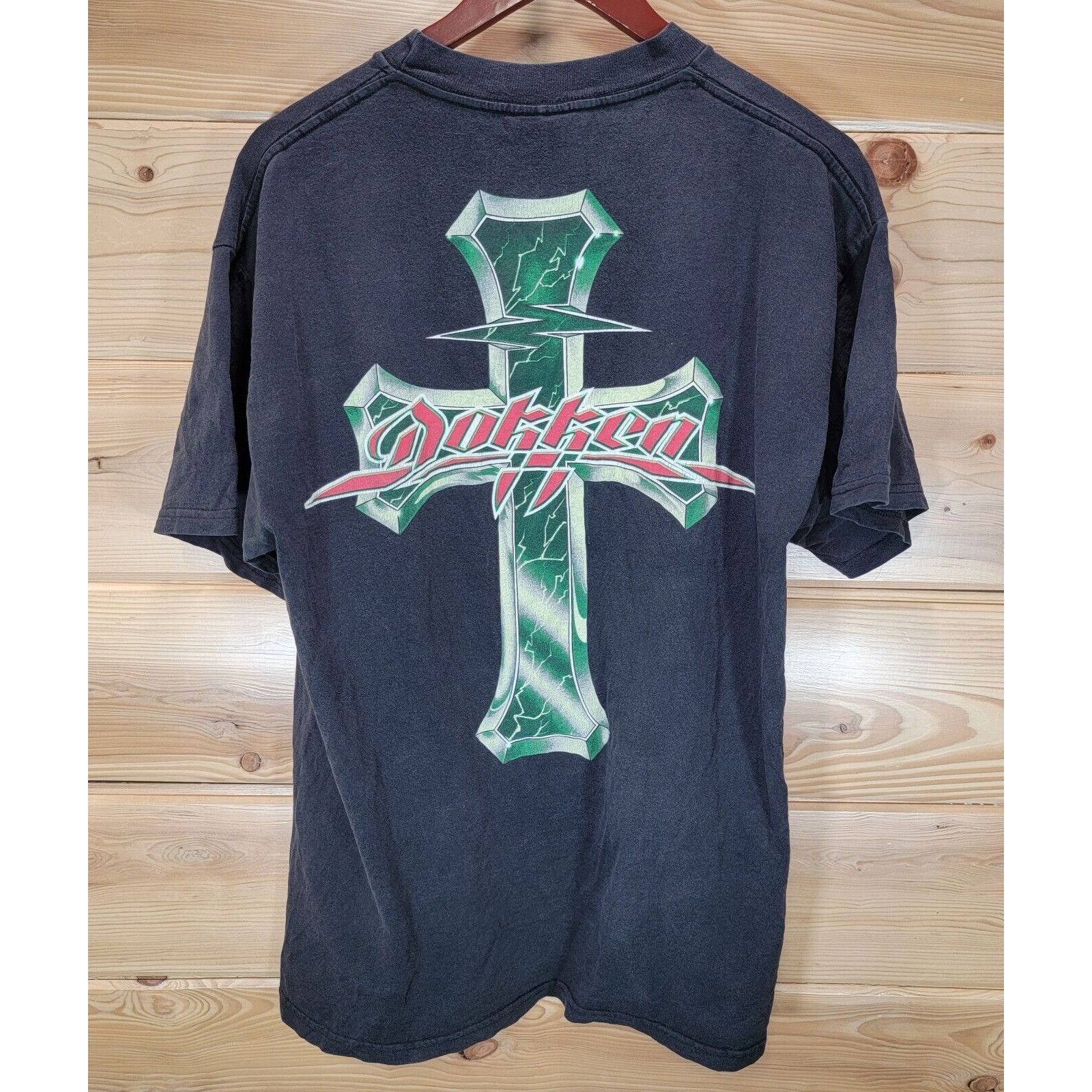 Giant Vtg Dokken Band Cross T Shirt Men Large Metal Rock 90s Fade