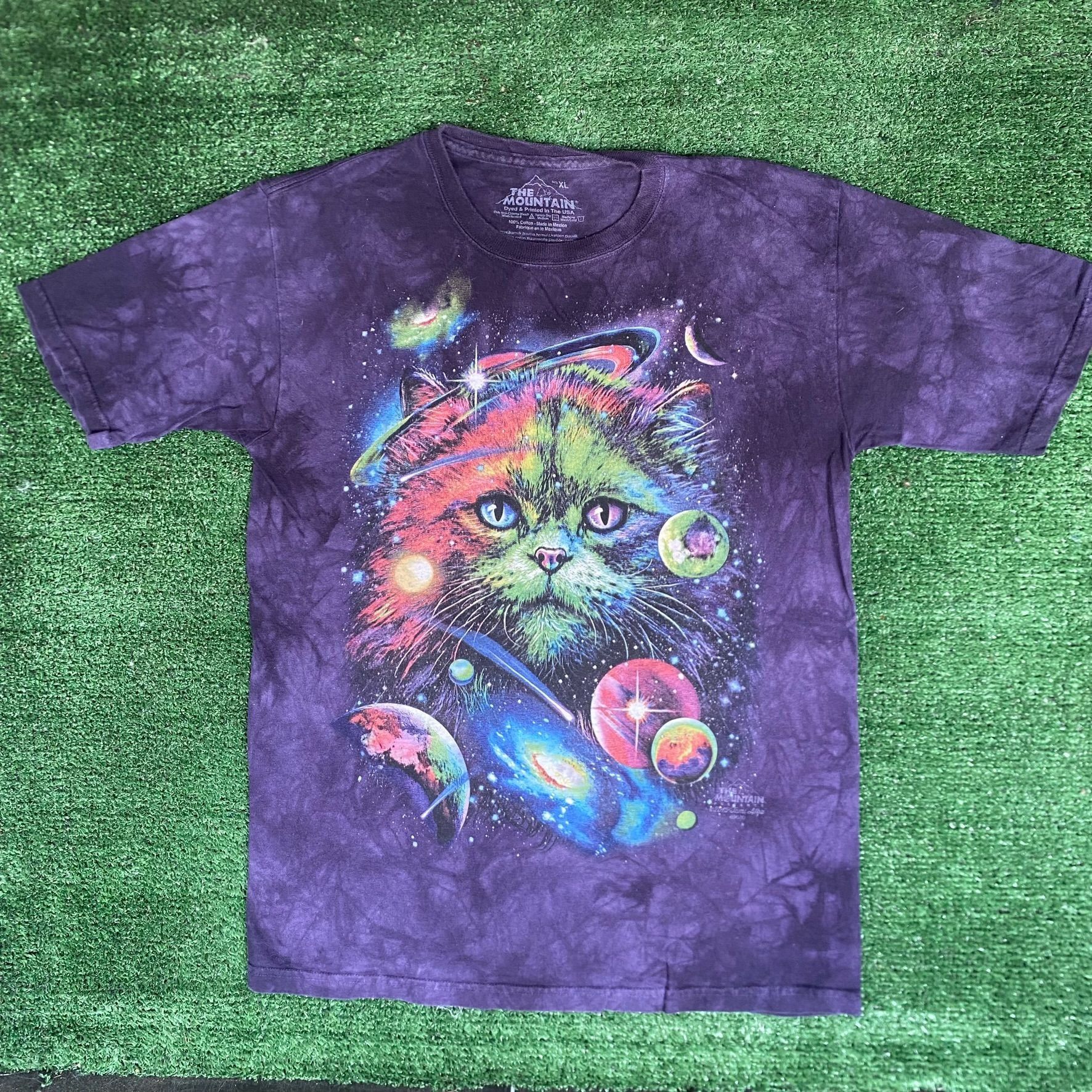 The Mountain Vintage Y2k Space Cat Shirt Trippy Galaxy Animal Humor Tee