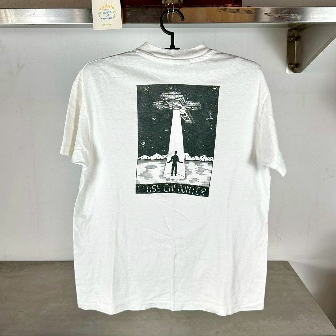 Vintage 90s Koinonia Close Encounter Religion Alien Art Tee Hoodie, Sweatshirt | FlexRushtees.com