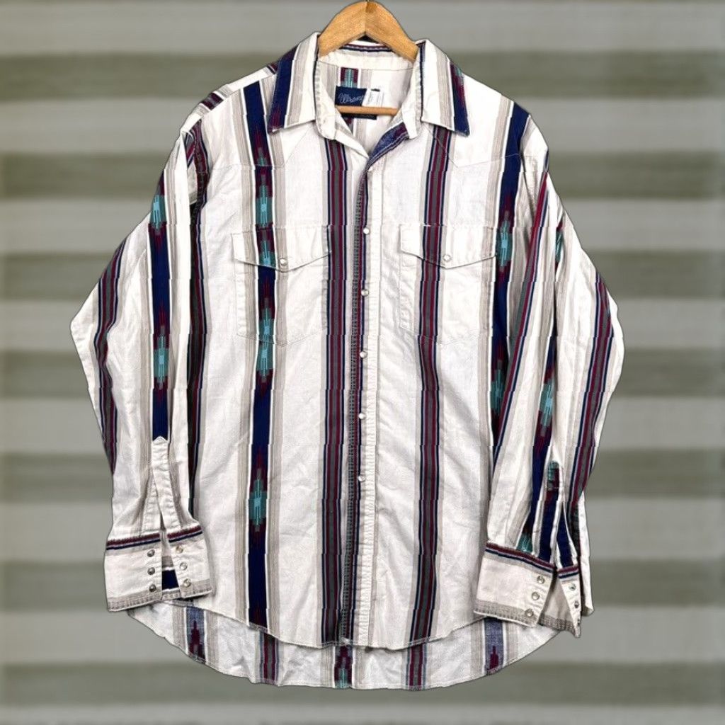 Wrangler Men S Xl Western Shirt Aztec Pearl Snap Cowboy Southwest Long Sleeve Casual Workwe