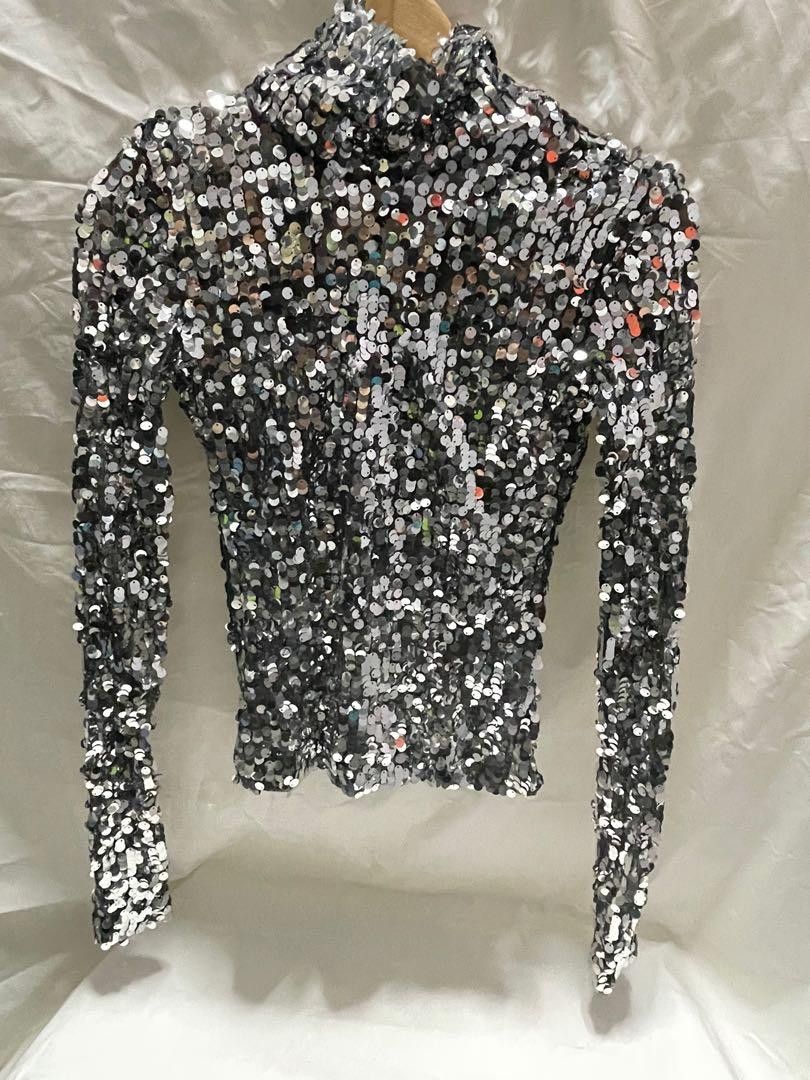 Maison Margiela Mm6 Shining Sequin Silver Metallic Crystal