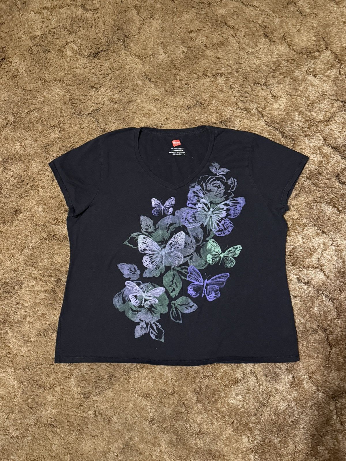 Vintage Butterfly Flower Art Tee Womans 2xlarge