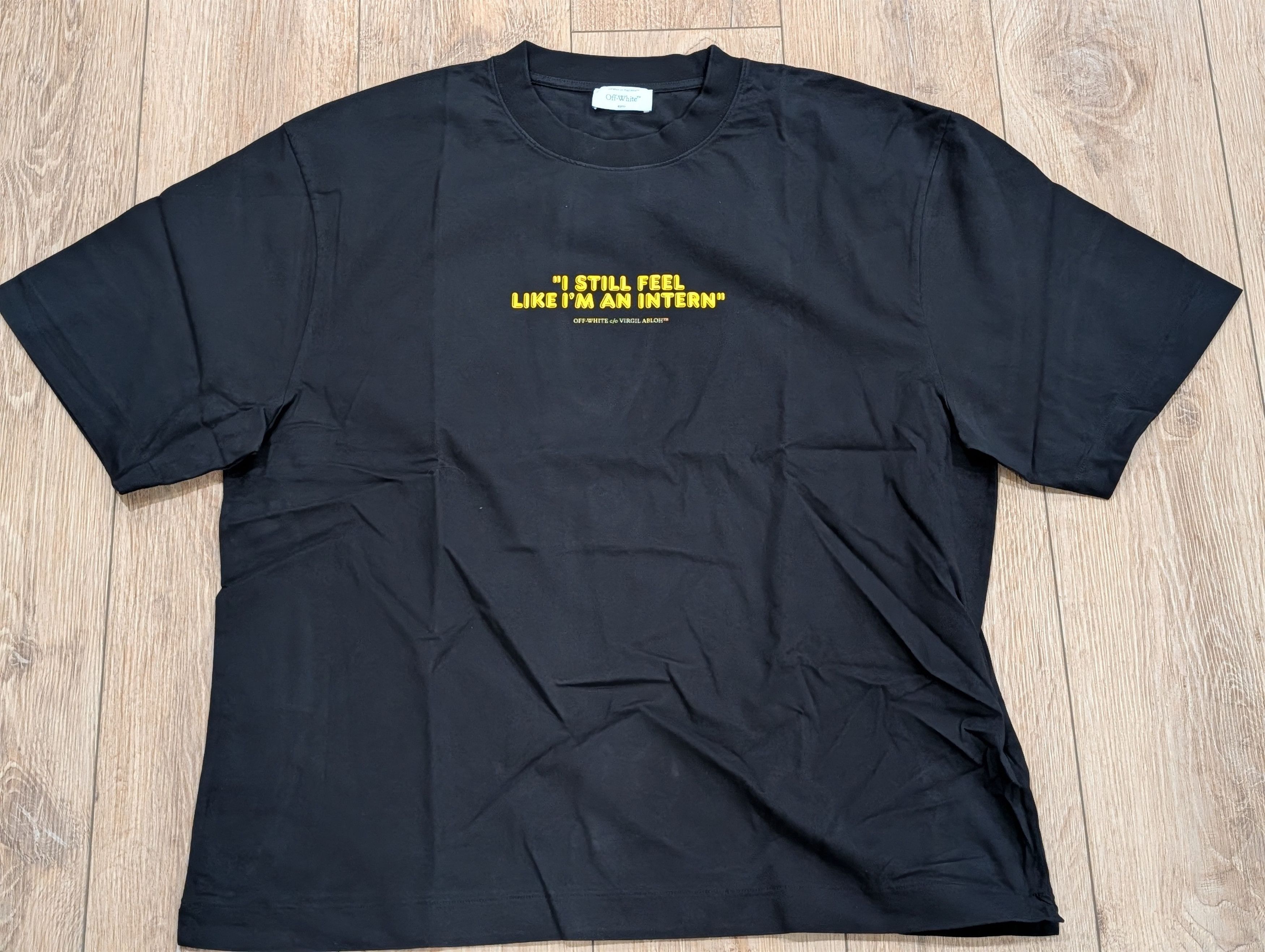 White Off White Intern Cotton Crewneck T Shirt Black Yellow 2xl Hoodie, Sweatshirt | FlexRushtees.com