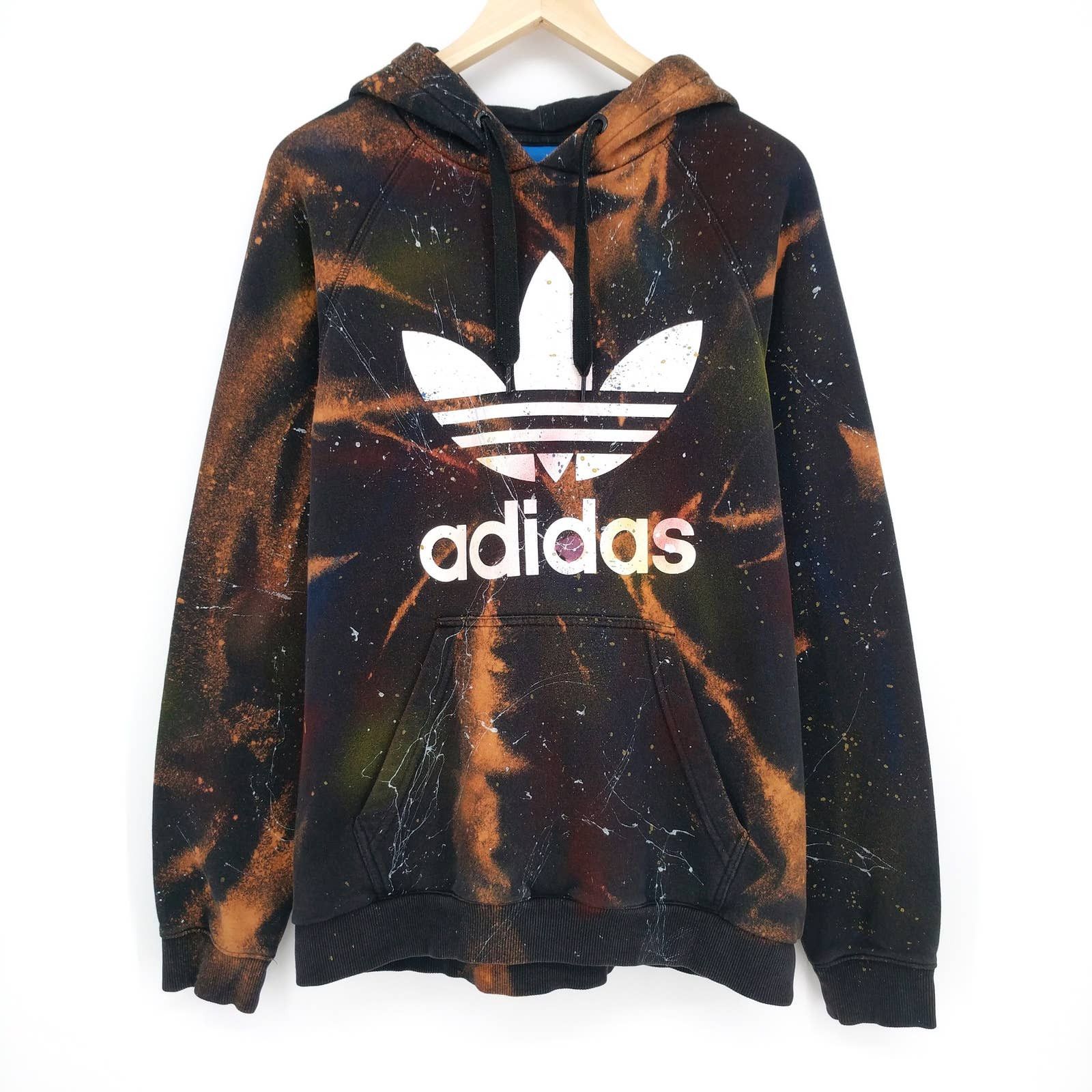 Adidas Trefoil Custom Painted Fleece Hoodie Sweatshirt M