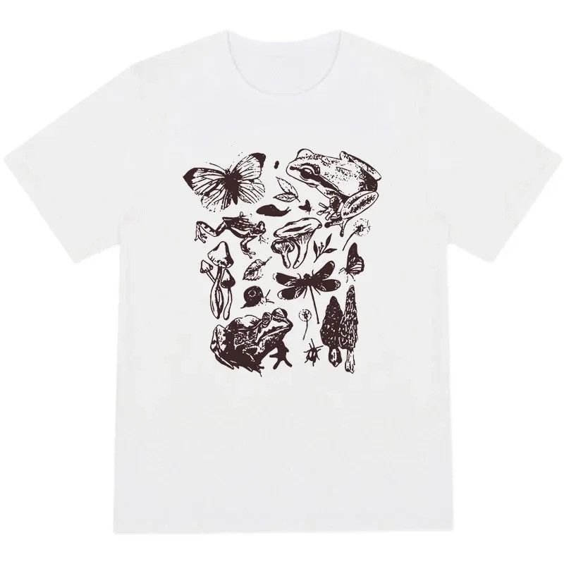 Vintage Cute Frog Mushroom Print T Shirt