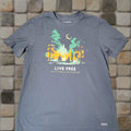 Life Is Good Live Free Life Is Good Crusher T Shirt Men M Blue Campfire Woods Nature Camping Colorfu Hoodie, Sweatshirt