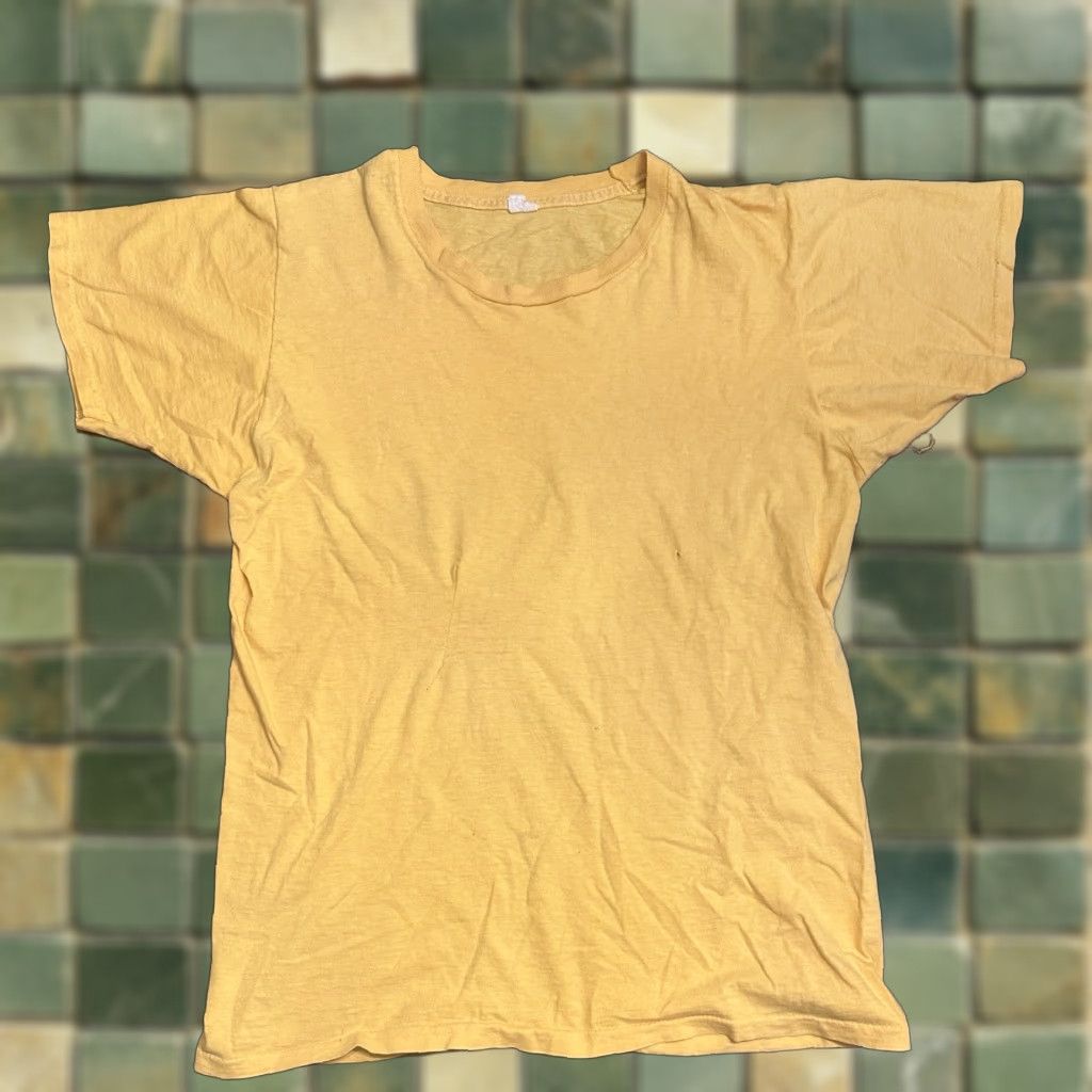 Vintage True Blank T Shirt Yellow Xs 60s 70s Mens Crew Neck Short Sleeve Cotton Knit Unbrand