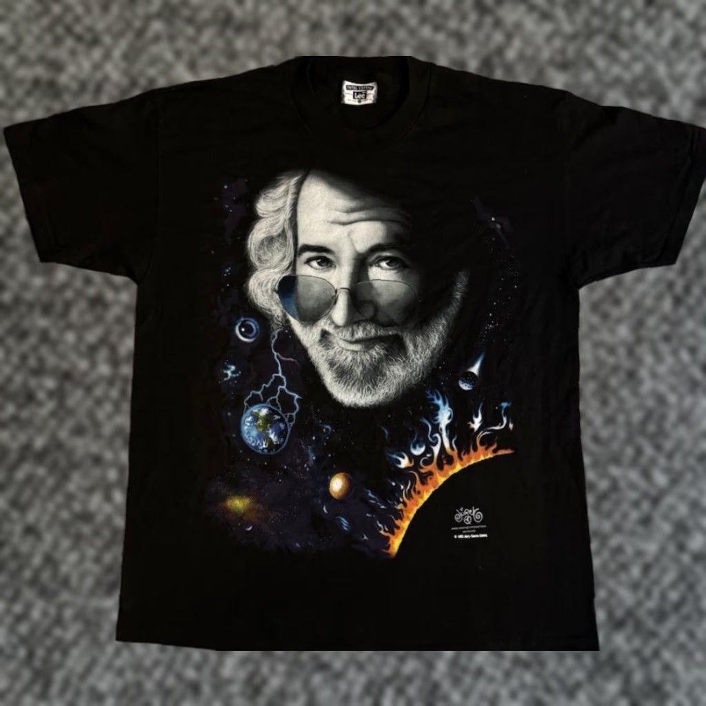 Lee Vintage Jerry Garcia Jurek Graphics Outer Space T Shirt L Black Cotton 90s Band Rock Hippie Spac