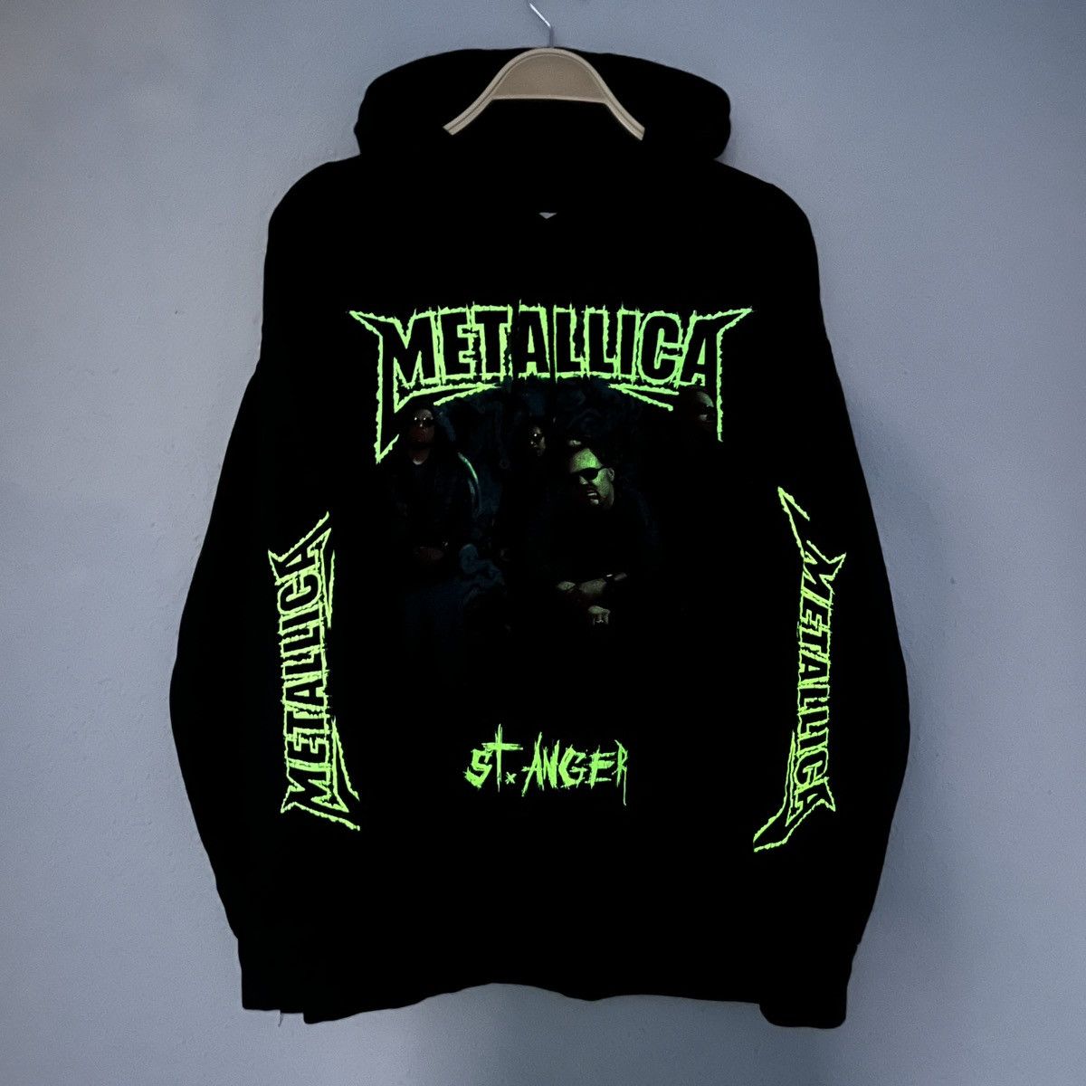Band Tees Metallica St Anger Hoodie Fluo Full Print Graphic Black Sweatshirt | FlexRushtees.com
