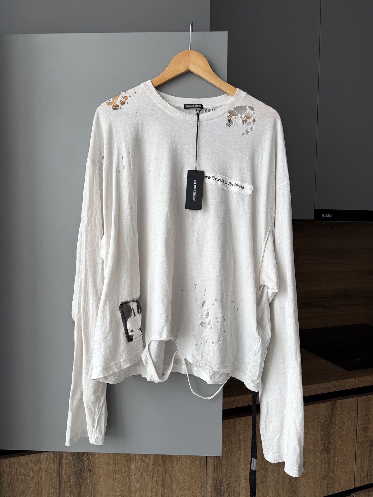 Demeulemeester Last Ann Demeulemeester Emil Distressed T Shirt With Patches Hoodie, Sweatshirt | FlexRushtees.com