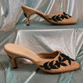 Vintage 50 S Cream Slides Kitten Heel Mules Shoes Size 6