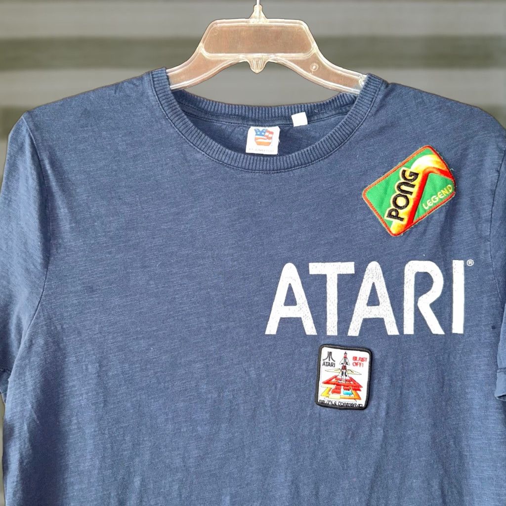 Junk Food Junkfood Atari Pong Blast Off T Shirt Large Blue Patch Gamer Mens L Retro Shirt Hoodie, Sweatshirt