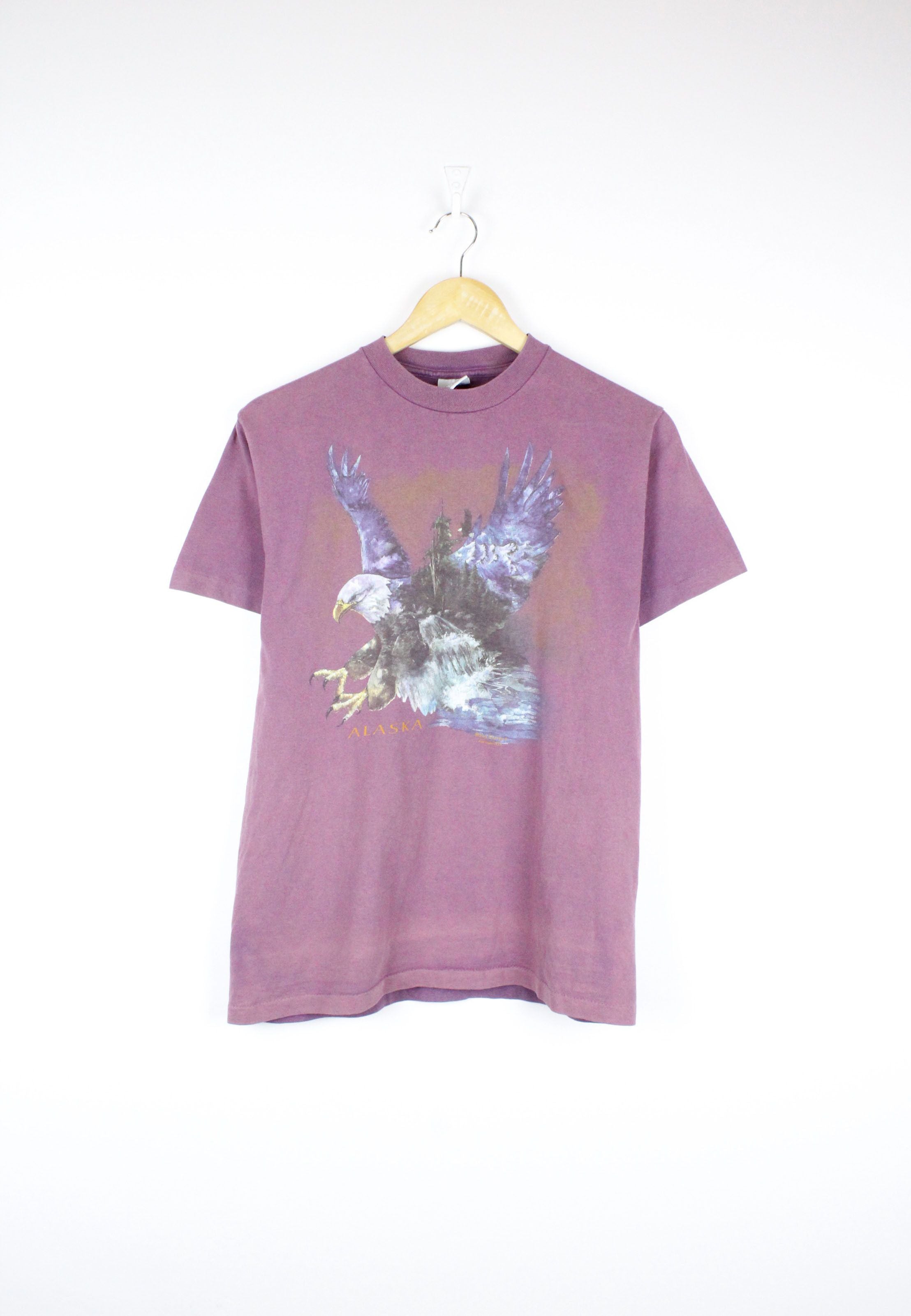 Vintage Anvil Alaska Eagle Washed Graphic Crew Tee T Shirt