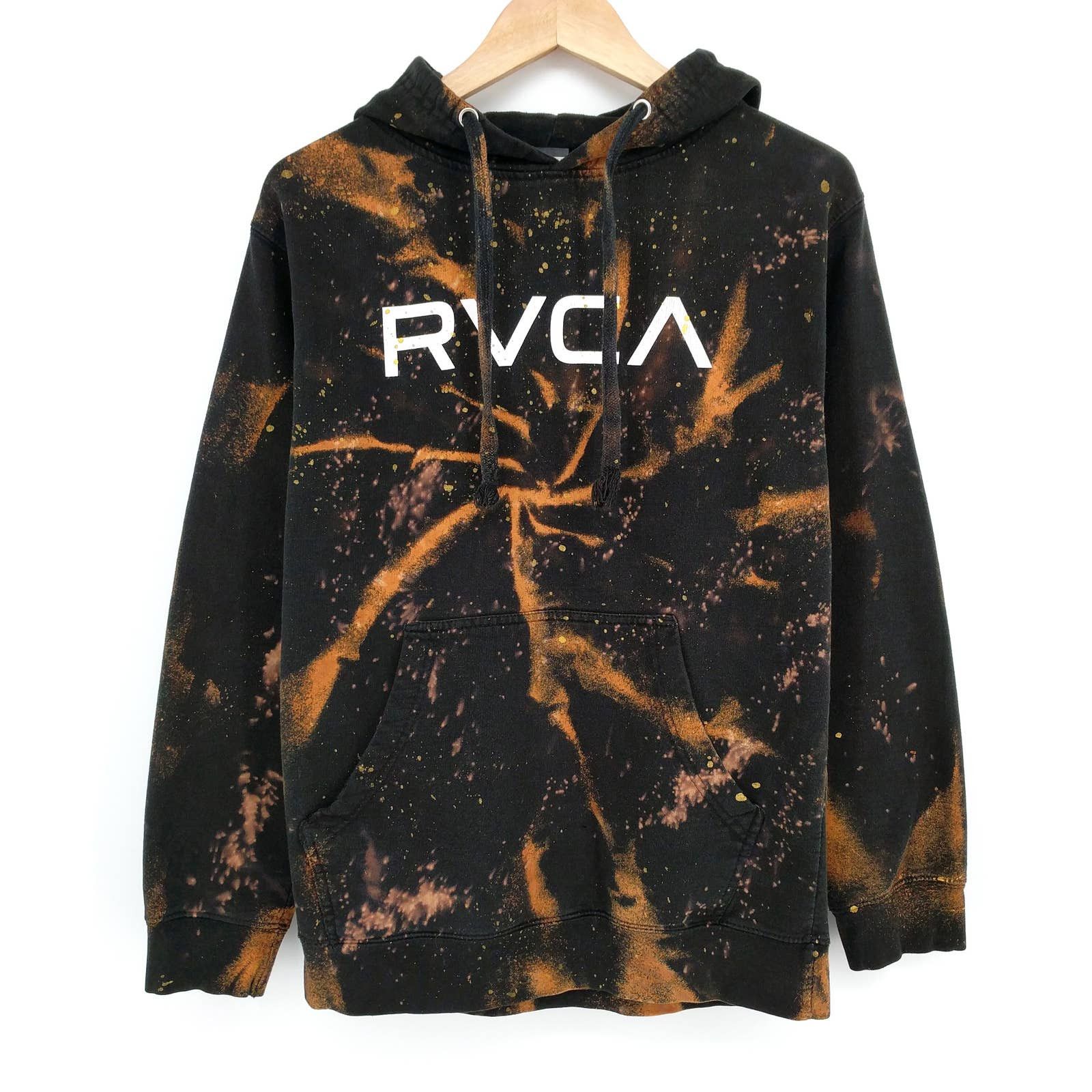 Rvca Custom Painted Skater Hoodie Sweatshirt Bleached Black T-Shirts | FlexRushtees.com