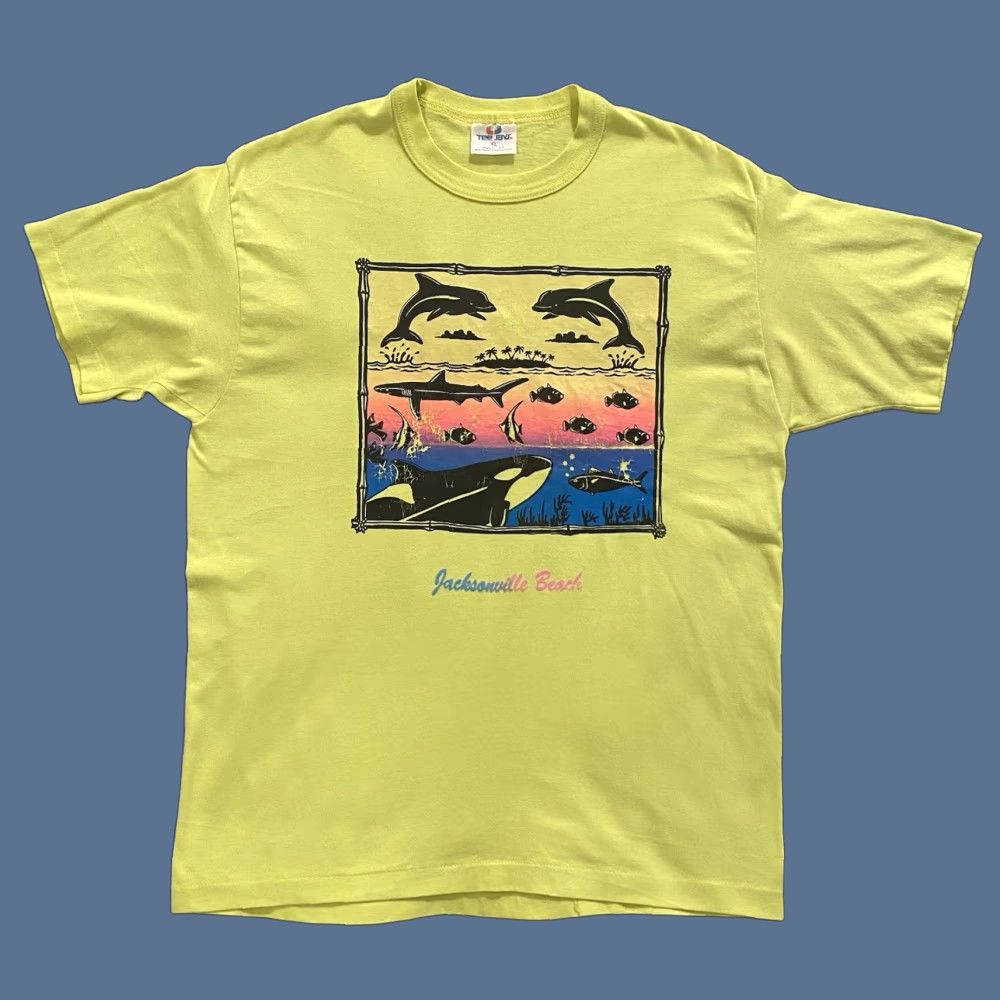 Jays Vintage Tee Jays T Shirt 90s Ocean Dolphins Graphic Print Short Sleeve Crew Neck Xl Yellow