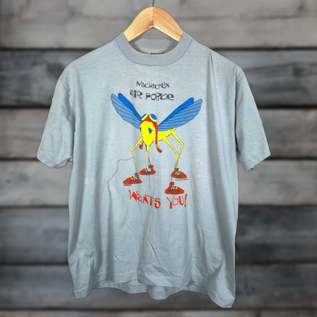 Vintage Screen Stars T Shirt Michigan Air Force 80s Adult Xl Gray Short Sleeve Crew Neck 50