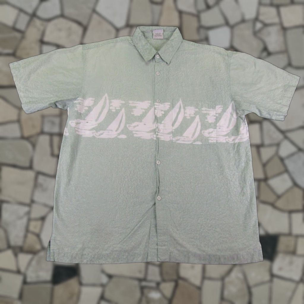 Vintage Rum Reggae Hawaiian Shirt Men Large Short Sleeve Cotton Beach Nautical Tropical Gree
