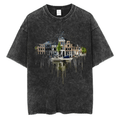 Vintage Amsterdam City Painting Graphic Black Bleached Short T Shirt Hoodie, Sweatshirt | FlexRushtees.com