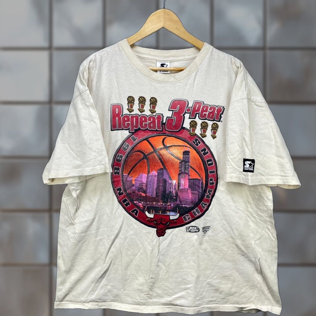 Vintage Starter Chicago Bulls Champions T Shirt Xl Men White 90s 3 Peat Shirts