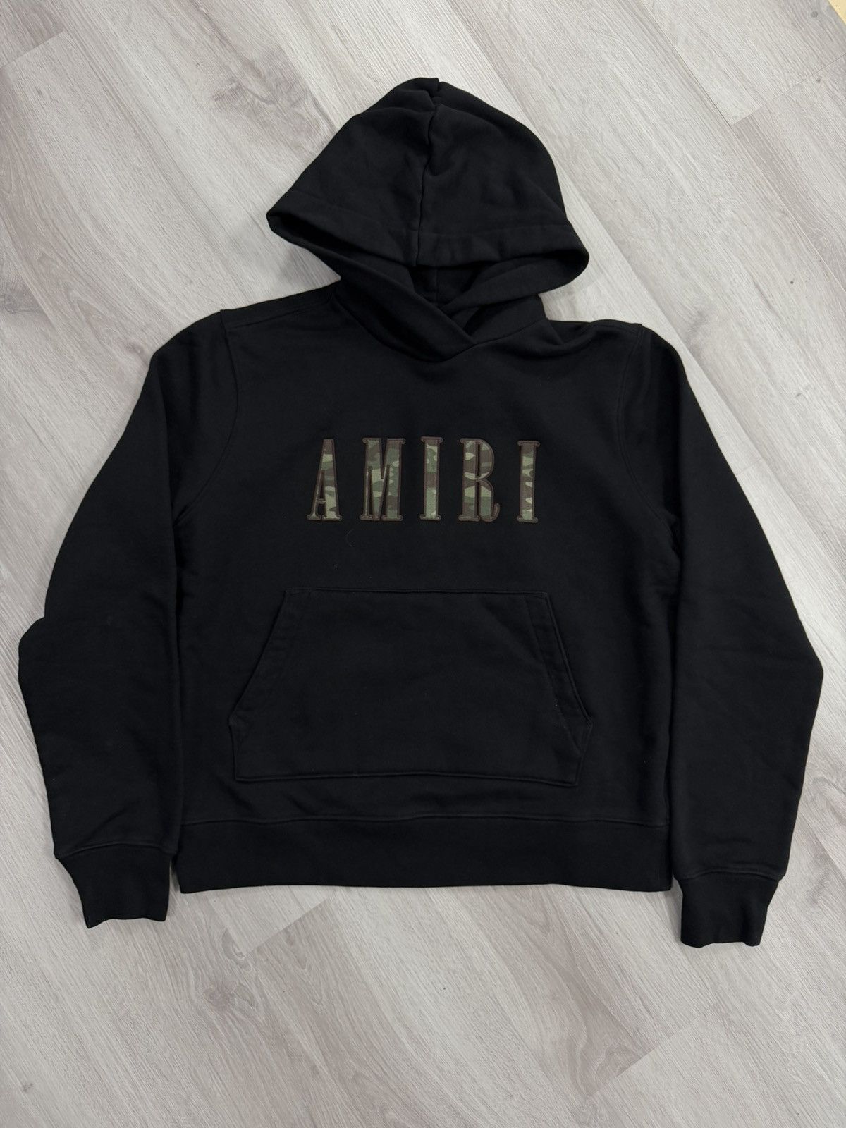 Amiri Camo Fill Logo Hoodie Black T-Shirts, Sweatshirt | FlexRushtees.com