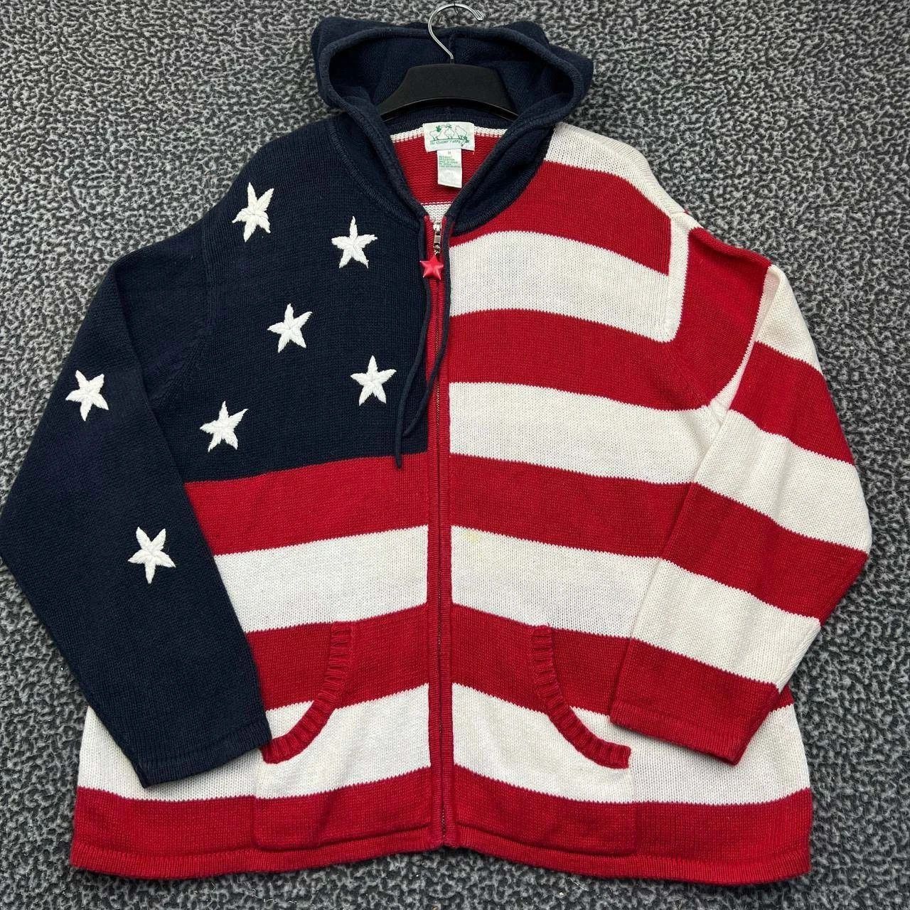 Other Vintage The Quacker Factory Usa Flag Sweater 1x Knit Hooded