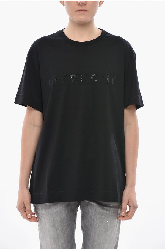 Givenchy Oversized Cotton T Shirt With Crystal Logo Hoodie, Sweatshirt | FlexRushtees.com