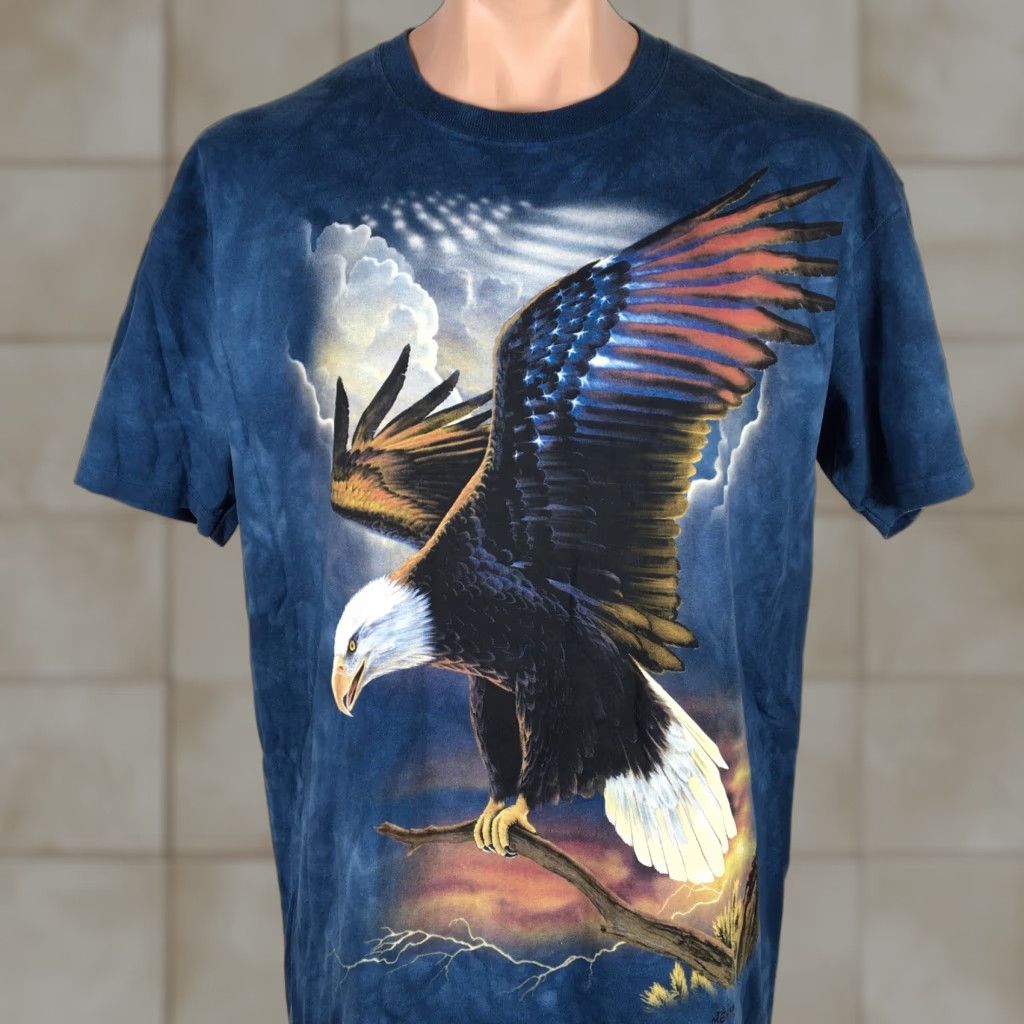 Mountain Vintage The Mountain T Shirt Patriotic Bald Eagle Crew Neck Short Sleeve Sz Large Blue