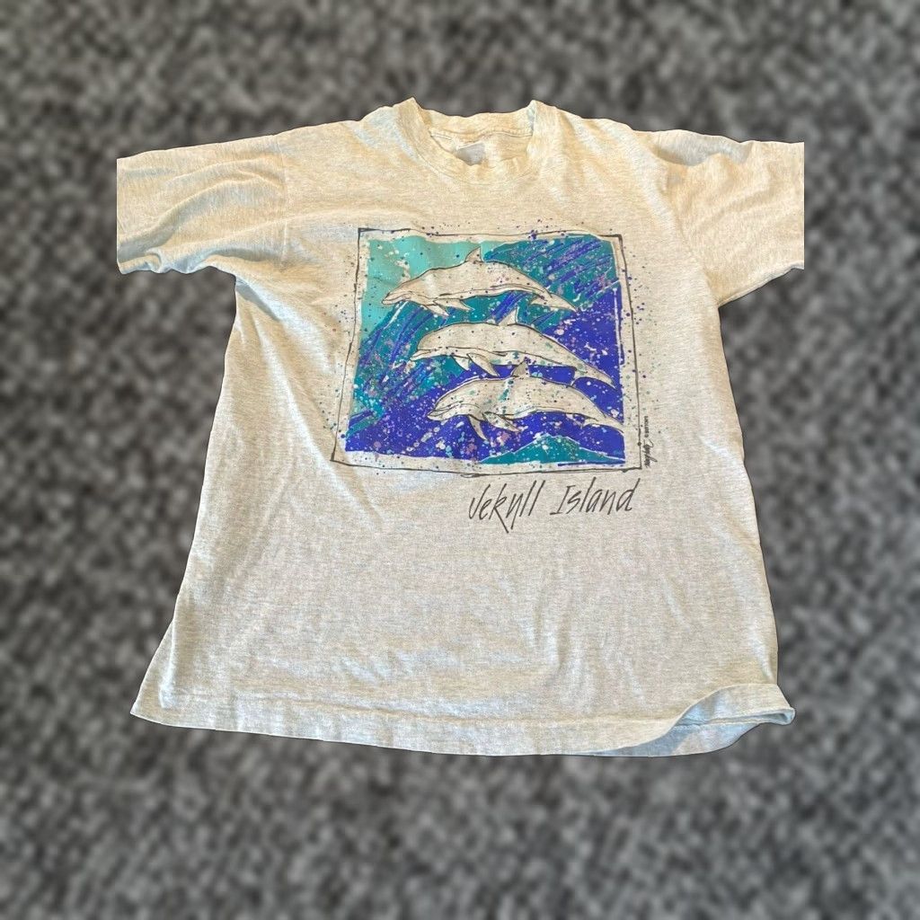 Fruit Of The Loom Vintage Jekull Island Fruit Of The Loom T Shirt Men Medium Gray Nautical Dolphin T
