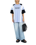 Martine Rose Blue Panelled Logo Oversized T Shirt Hoodie, Sweatshirt | FlexRushtees.com