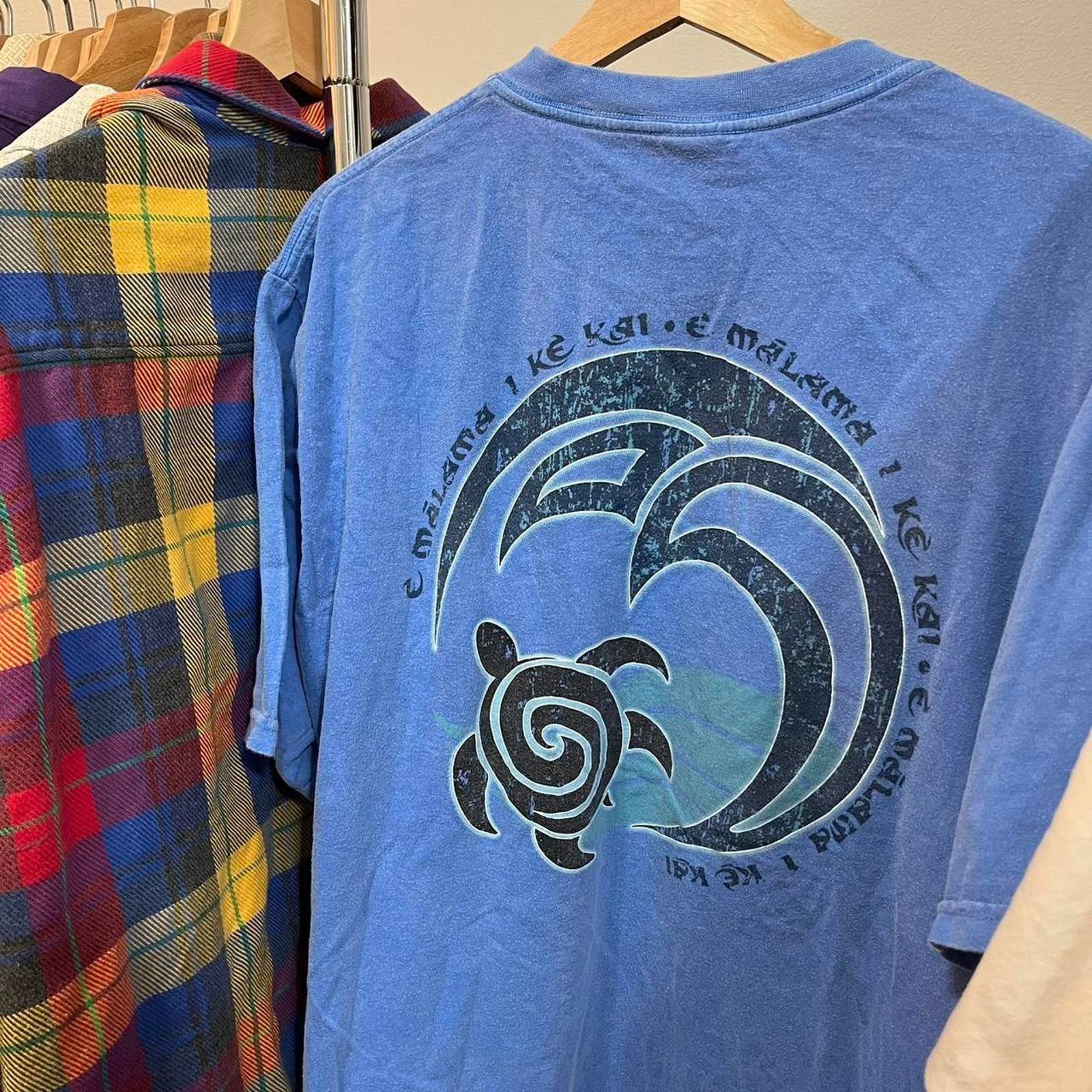 Vintage 90s Hand Dyed Cotton Native Local Hawaii Tee Indigo Tribal