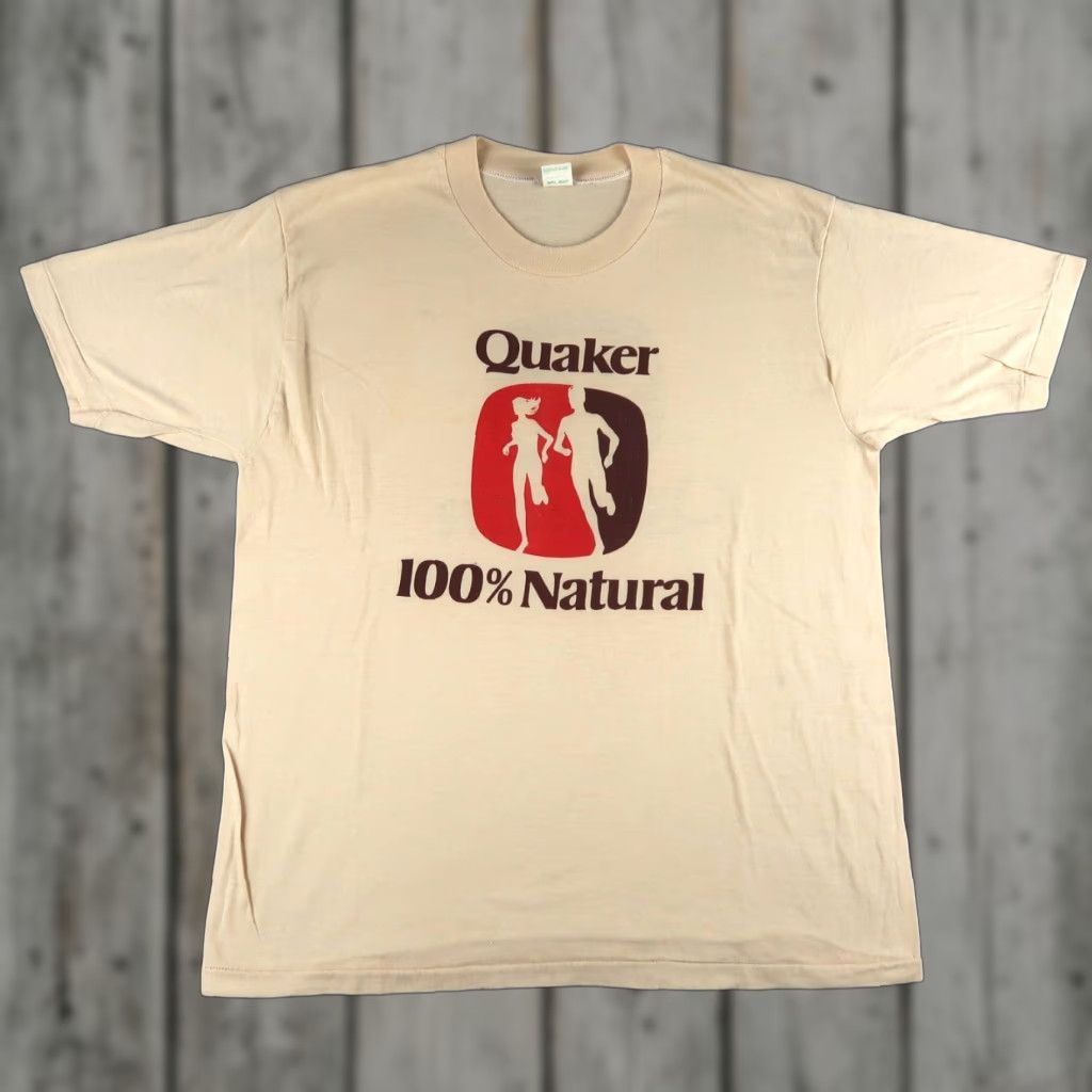 Doublet Vintage 80s Quaker Oats Graphic Print T Shirt Xl Beige Double Sided Mens