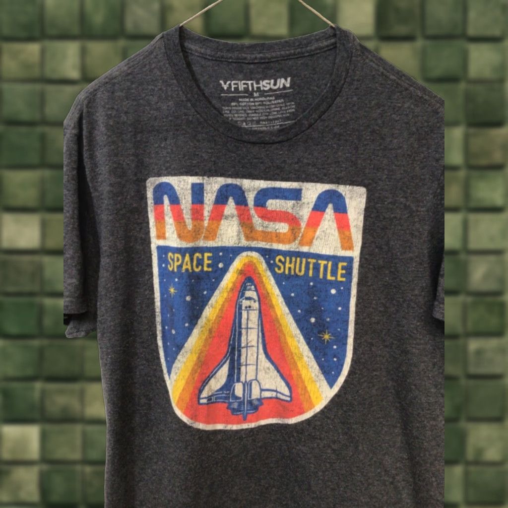 Vintage Nasa Space Shuttle T Shirt Gray Medium M Mens Short Sleeve Round Neck Vfifthsun Regular Vint