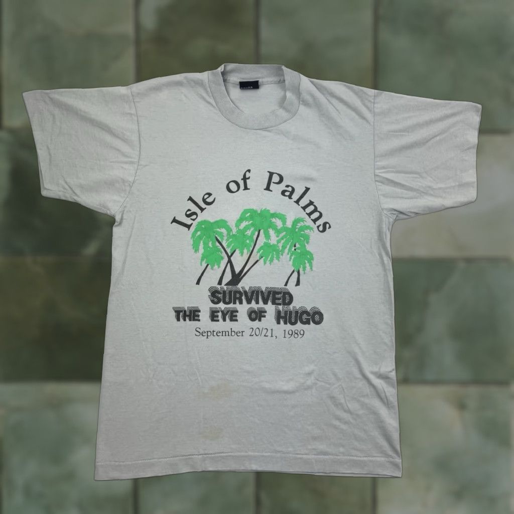 Vintage Hurricane Hugo T Shirt Men Large Gray 80s Storm I Survived Isle Of Palms Screen Star