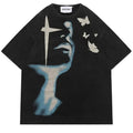Vintage Gothic Cross Face Butterfly Black T Shirt Bleached Tees Hoodie, Sweatshirt | FlexRushtees.com
